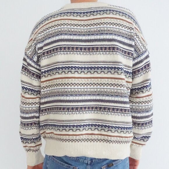 Vintage Florence Tricot Cream Cotton Knit Sweater Cabincore Old Money Retro XL - Picture 2 of 10